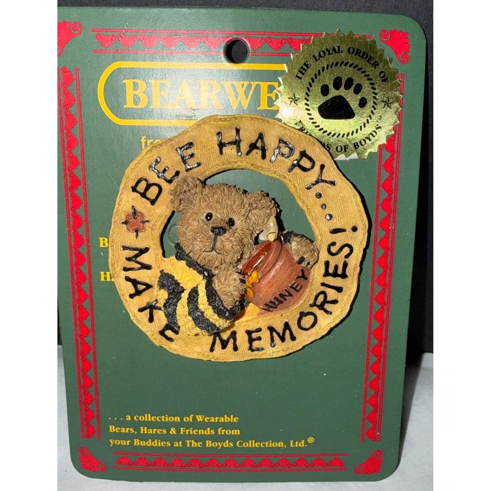 Boyds Bears & Friends Bearwear Brooch Pin Small Yellow Bee Happy Honey Pot